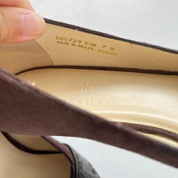 COLE HAAN POINTY TOE LOW‎ HEEL FRINGE BUCKLE BROWN - Picture 3 of 5